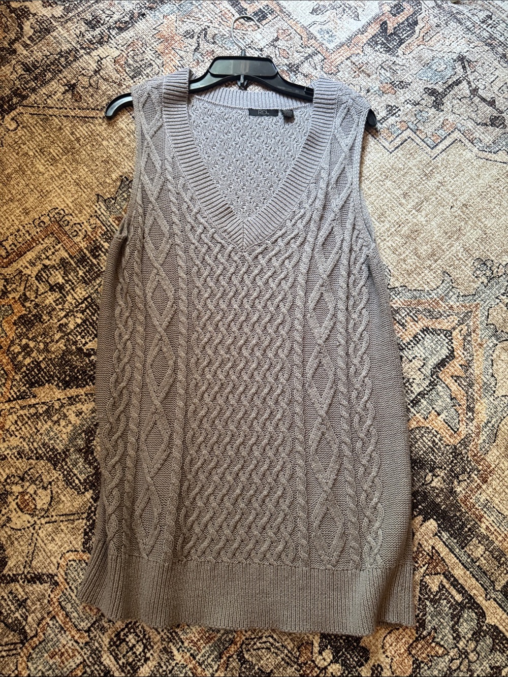 RDI Cable-Knit V-Neck Sleeveless Midi Dress - Gray